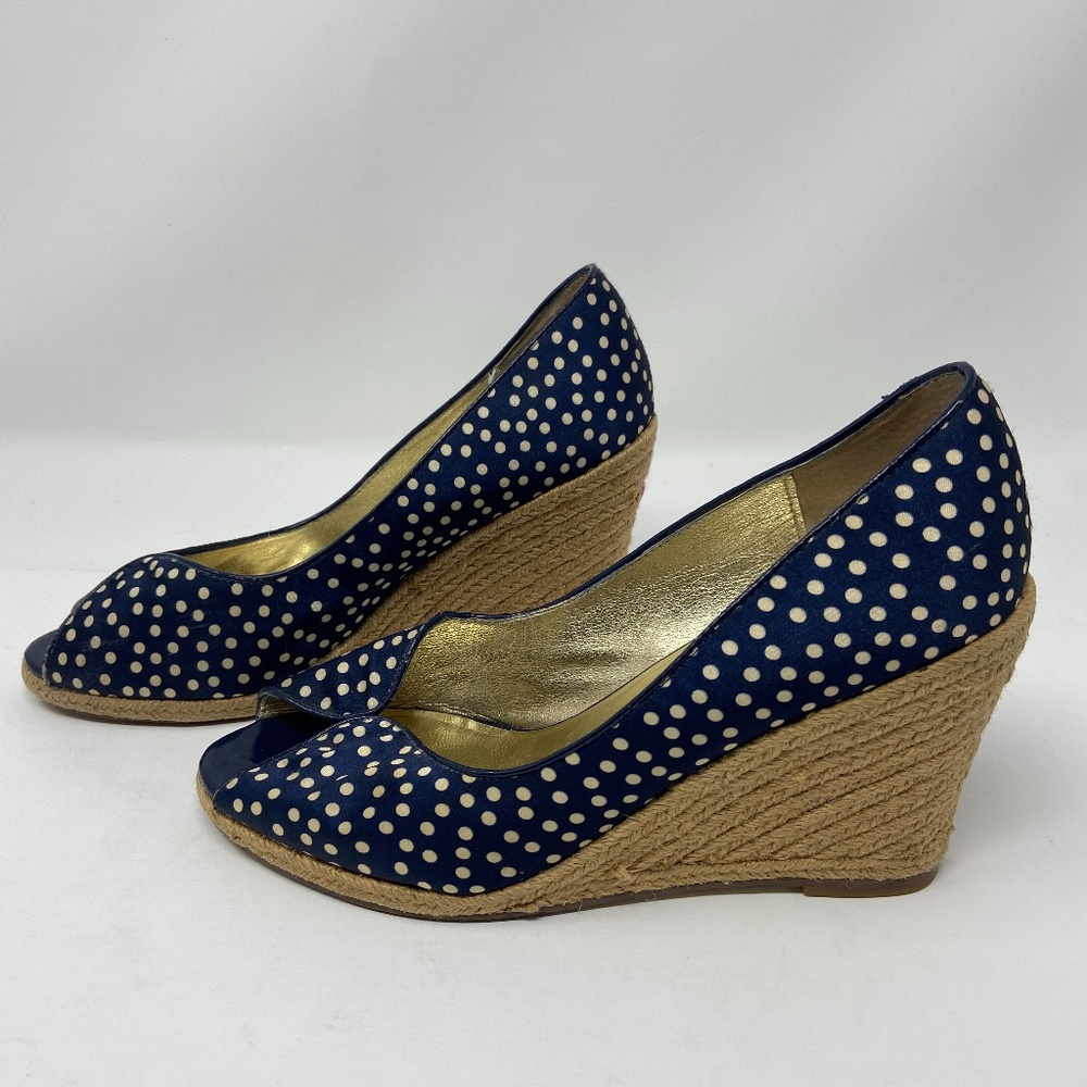 Steve Madden Wedge Polka Dot Navy Cream Size 8